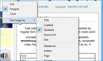 Showing the sorting options for notes in Evernote